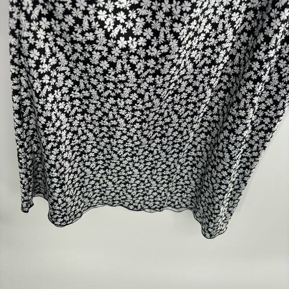 Bebe Floral Daisy Printed Satin Cowl Neck‎ Midi Dress Black White Medium Dainty - Picture 12 of 13